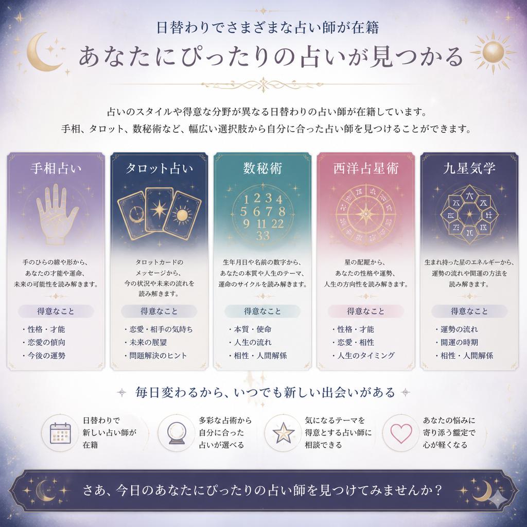 多様な占い師が揃う