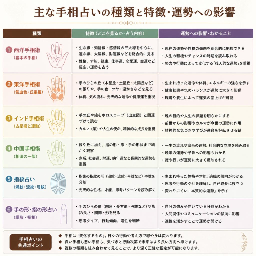 手相占いの種類とそれぞれの特徴