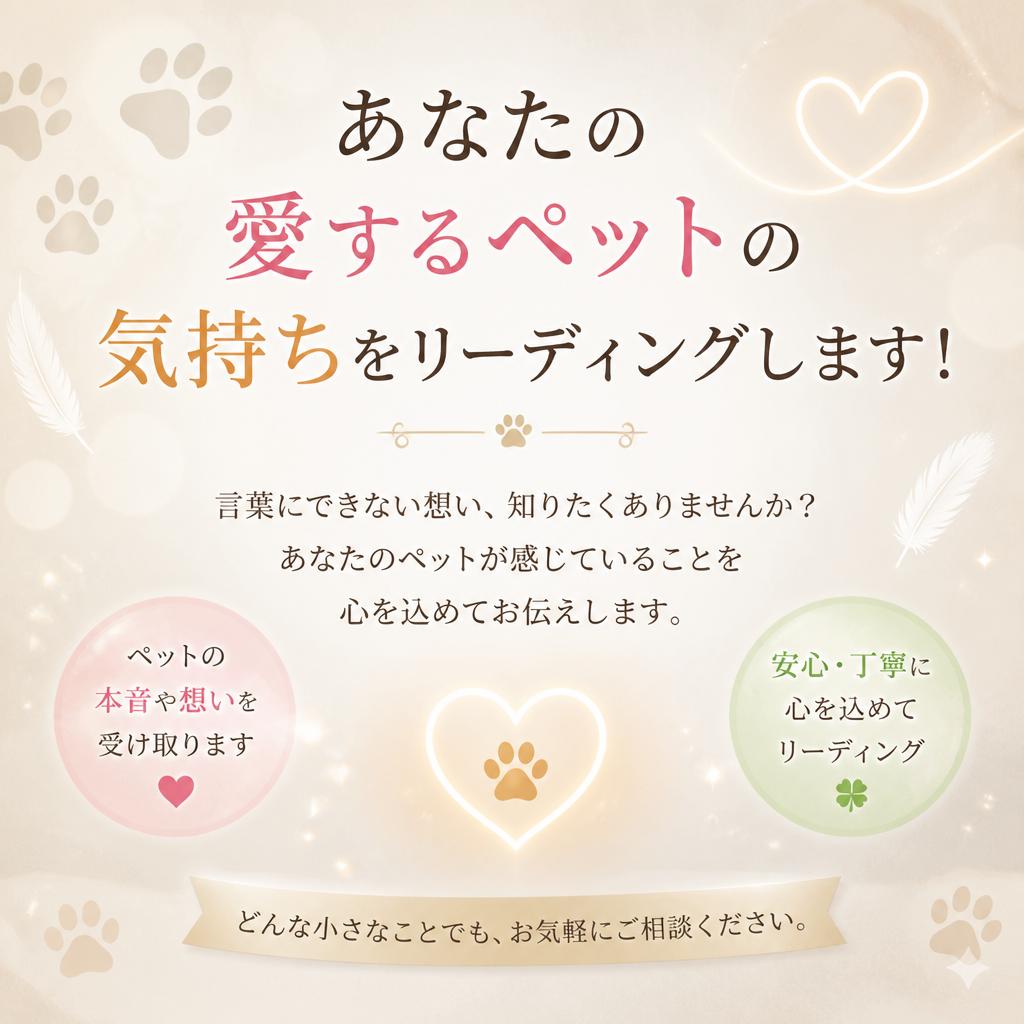 あなたの愛するペットの気持ちをリーディングします！